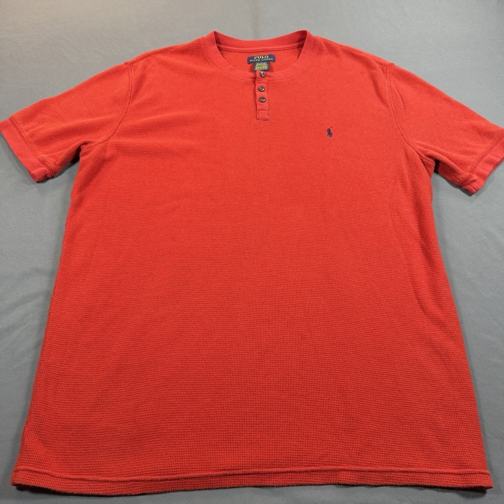 Polo Ralph Lauren Shirt Mens 2XL Red Waffle Knit Henley Neck Cotton Blend